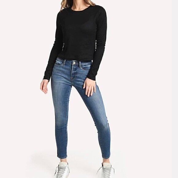 Frame Le High Skinny Piping Leather Trim High Rise Jeans - Size 31 - Picture 2 of 14